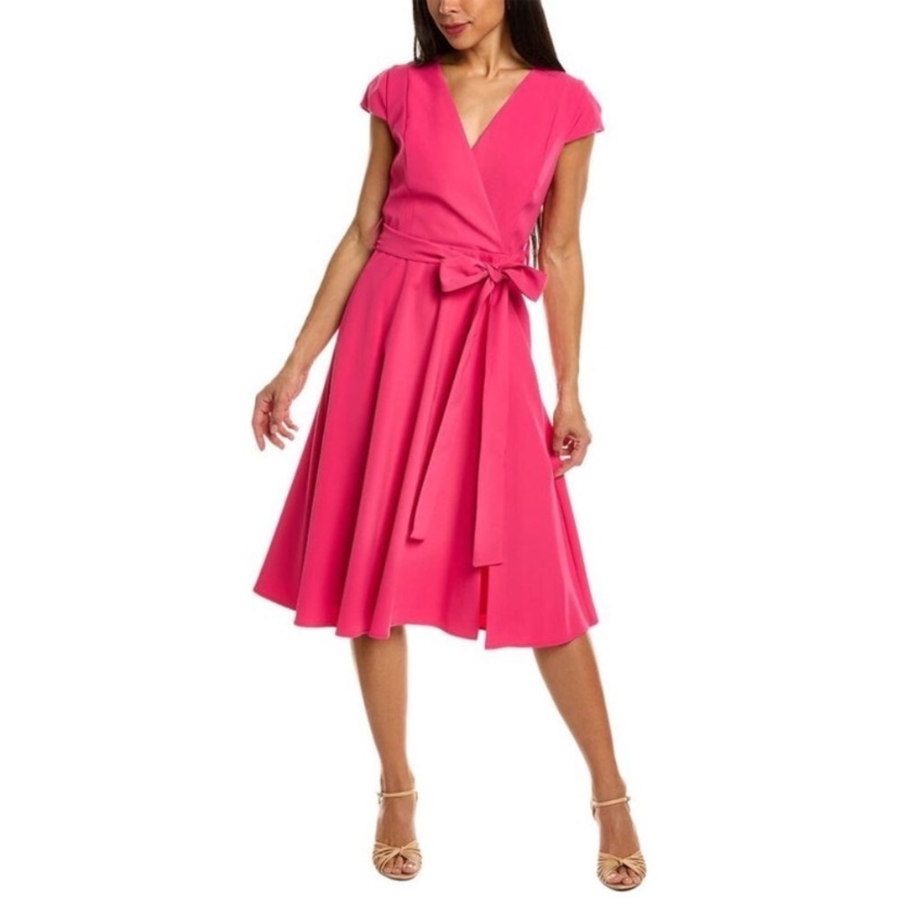 Black Halo - Pandora Faux Wrap Belted Hot Pink Dress - Picture 2 of 16